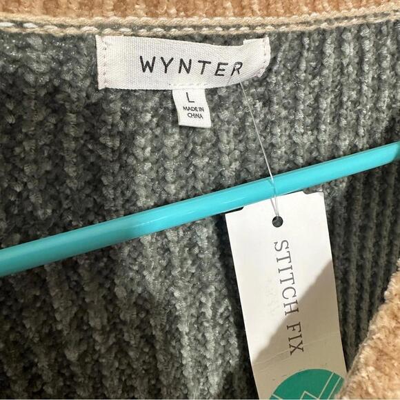 NWT Wynter Javana Cropped Sweater Dark Green Chenille Colorblock Size: Large - Picture 2 of 3